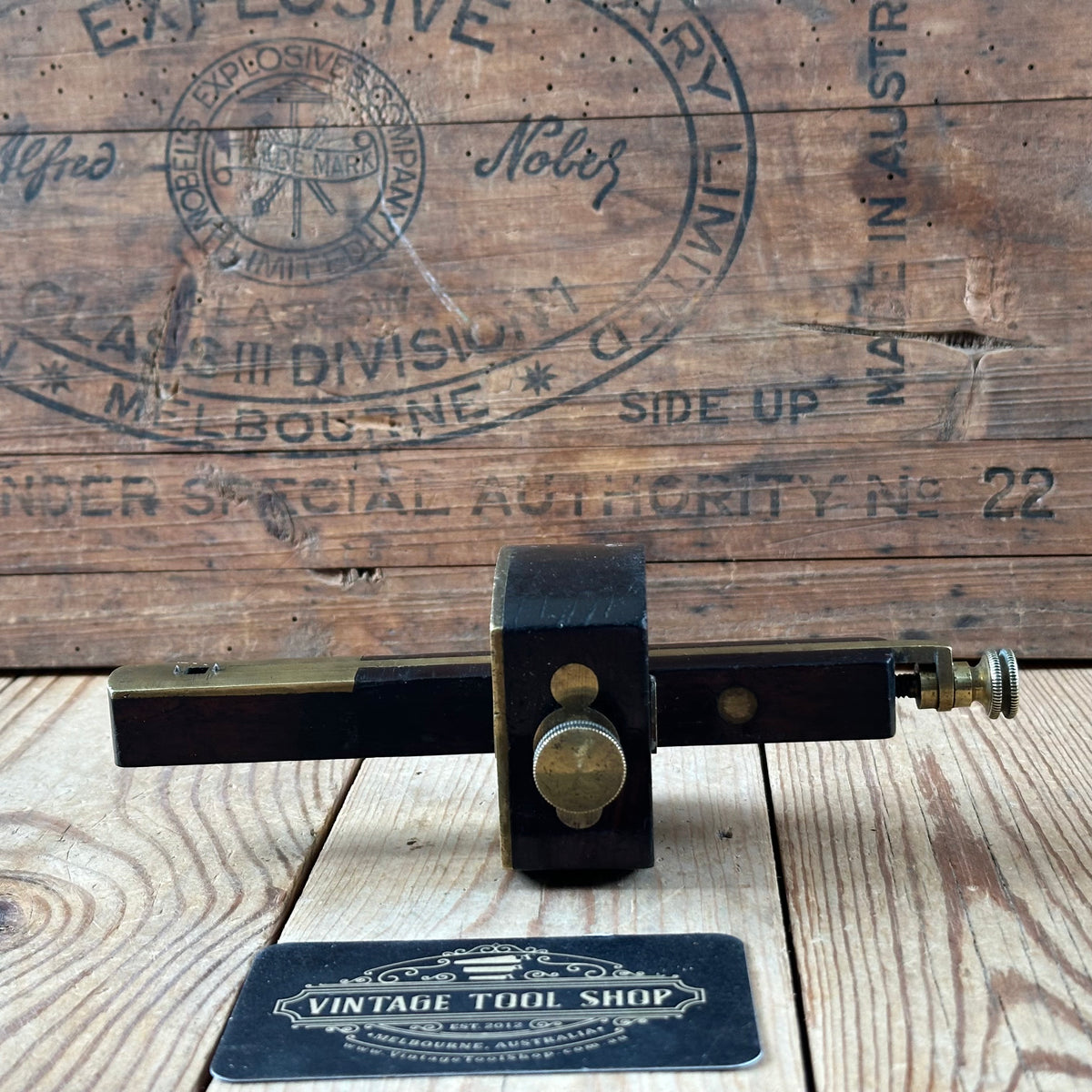 H2568 GORGEOUS! Vintage DISSTON USA No:95 BRASS & Rosewood Mortise GAUGE