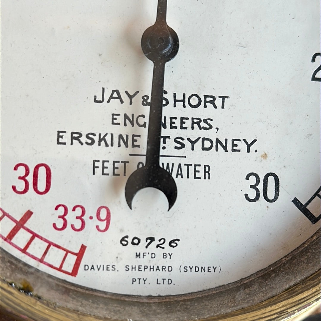 H1130 Vintage Davies, Shephard SYDNEY co COMPOUND VACUUM & PRESSURE water GAUGE DISPLAY