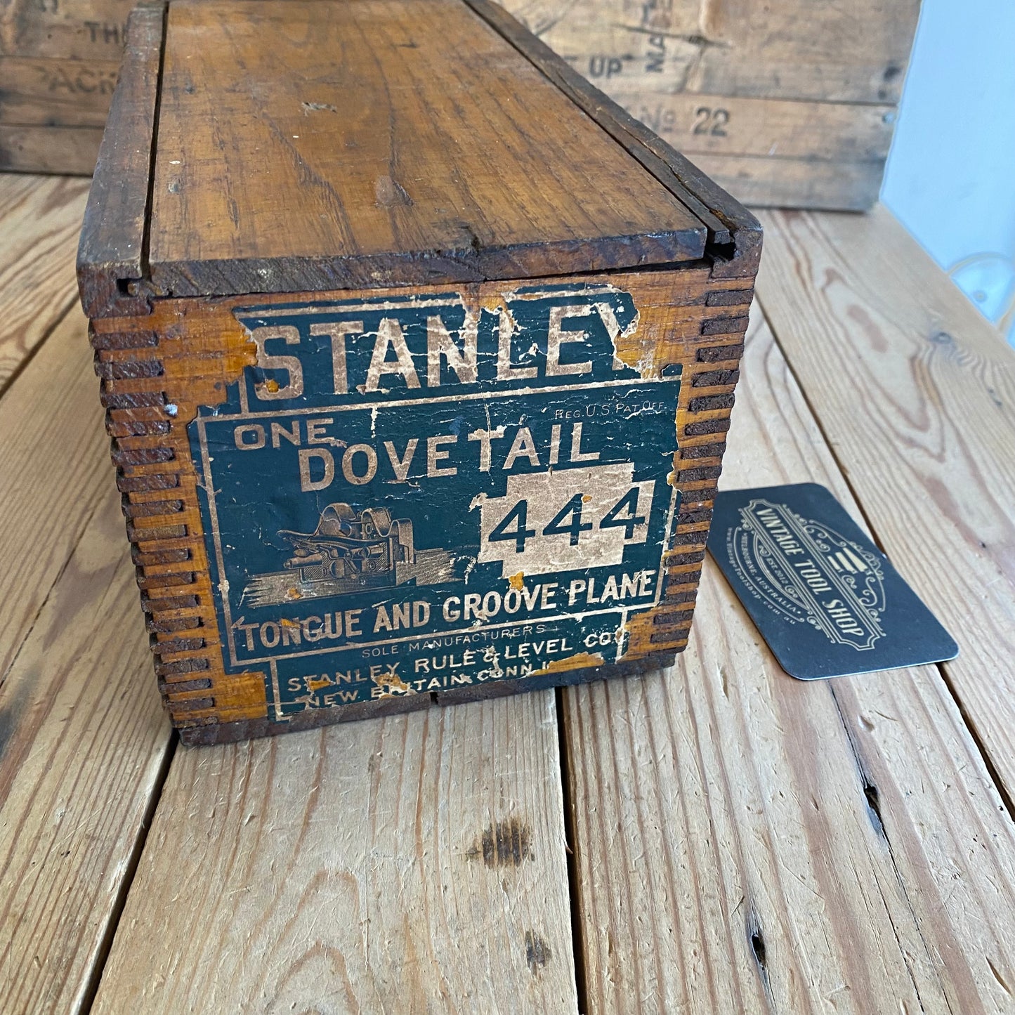 RARE! H2368 Vintage STANLEY USA No.444 Dovetail Tongue & Groove PLANE with cutters IOB