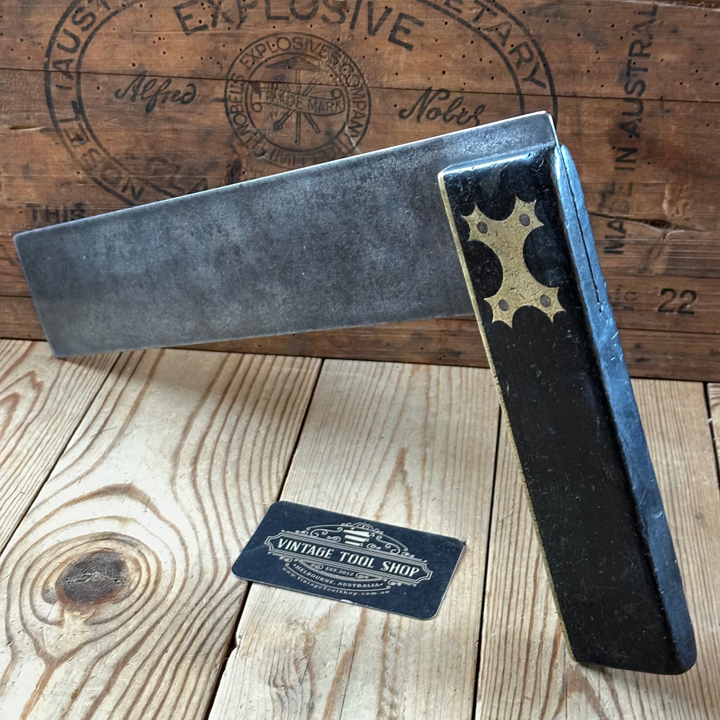 H2512 Vintage large fancy EBONY & brass 14” SQUARE