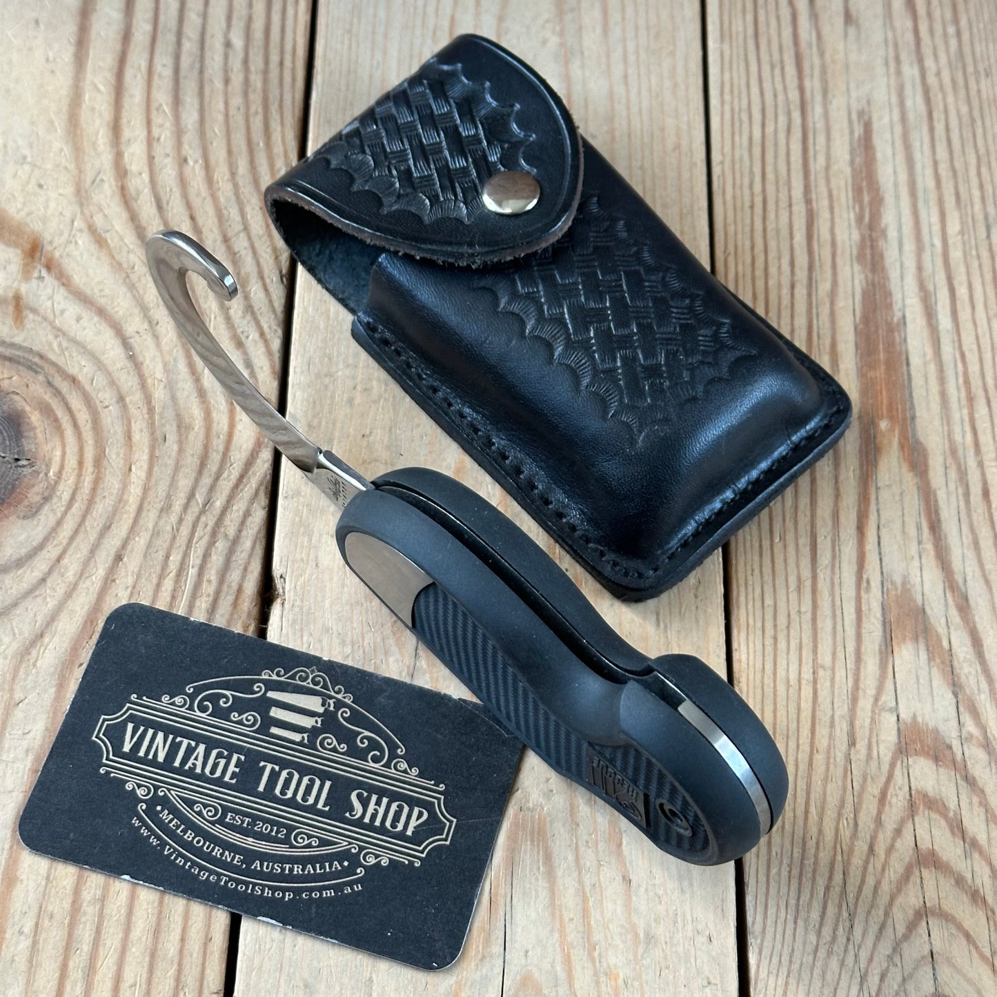 K50 Vintage HOFFMAN DESIGN USA 911 Rescue KNIFE in leather sheath