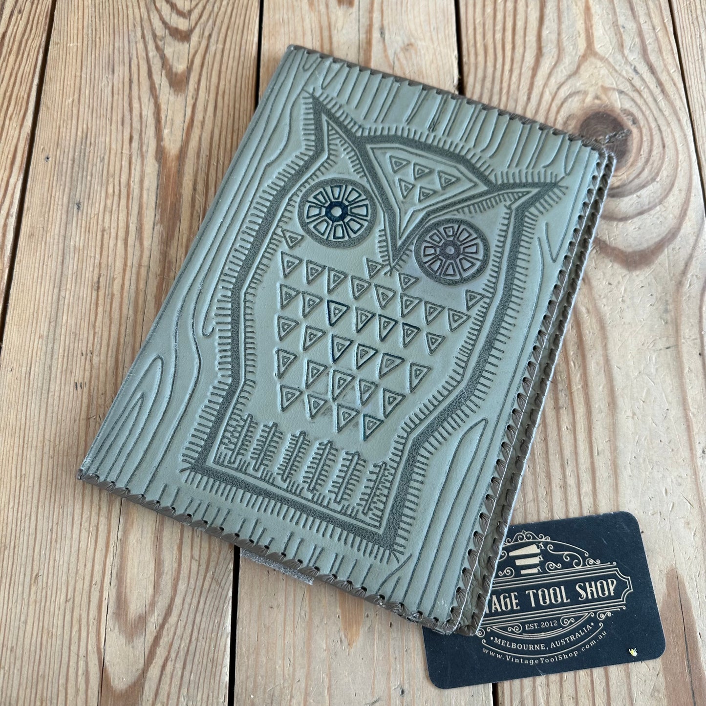 VD2264 Vintage 1960s OWL LEATHER BOOK notebook journal diary COVER handmade in Estonia