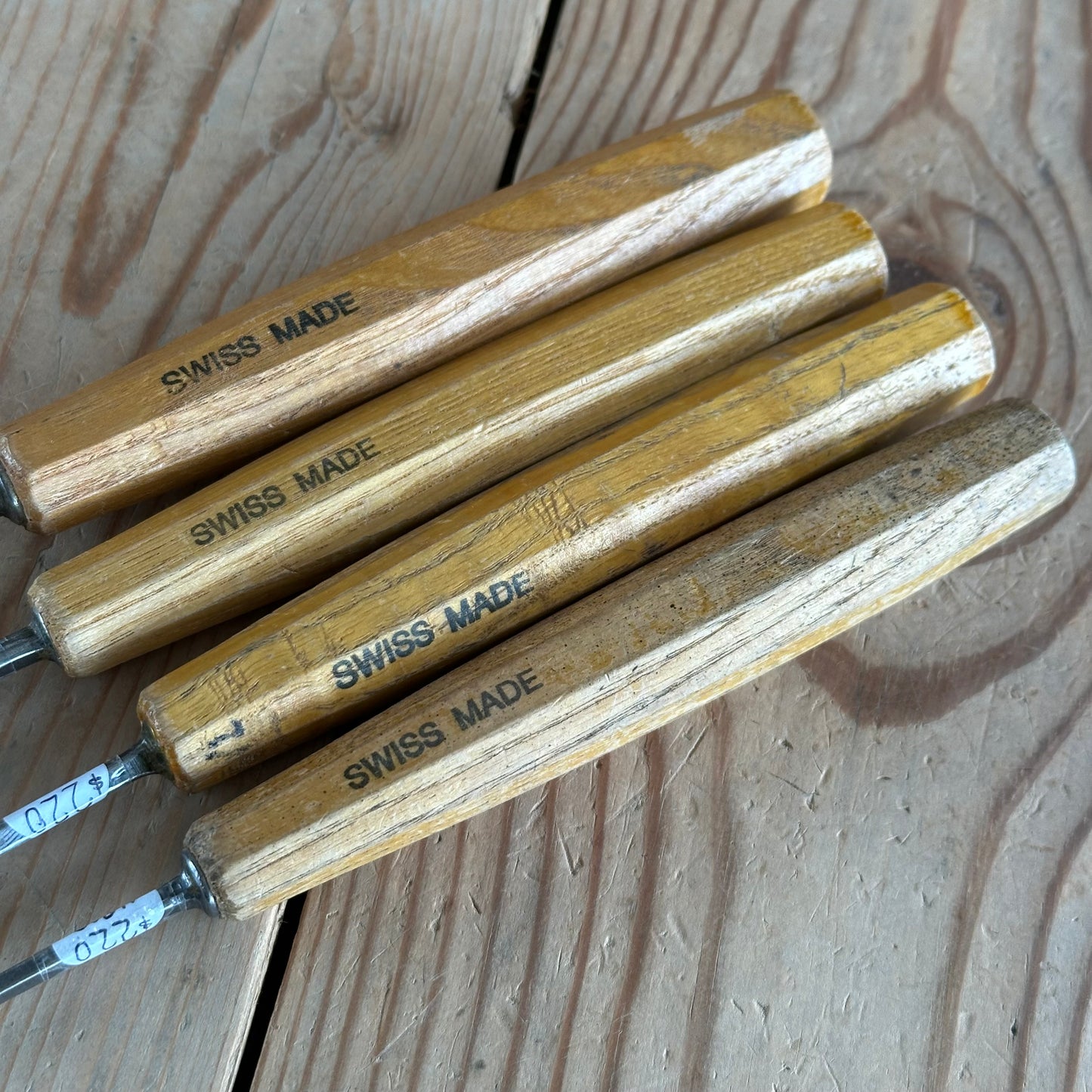 N893 Vintage set of 4 SWISS Carving CHISELS V-Gouge spoon gouges