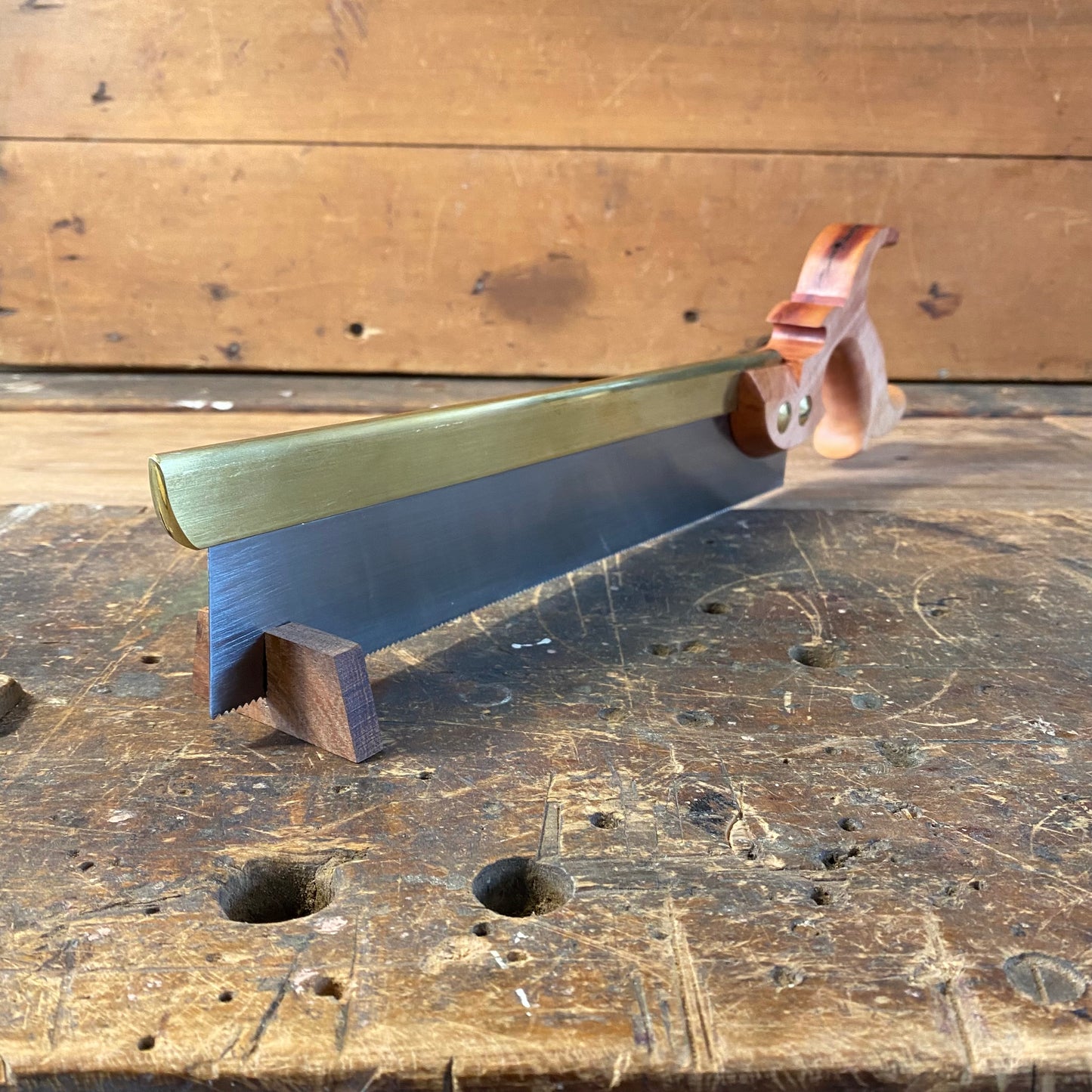 VHS200 LEFT HAND HERITAGE SAWS Custom 12” FITZROY model 14ppi rip DOVETAIL SAW with a SCARRED MYRTLE handle
