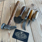 SOLD. H2240 Vintage set of 5 leather work TOOLS cobblers hammer awl knife 1/2 moon