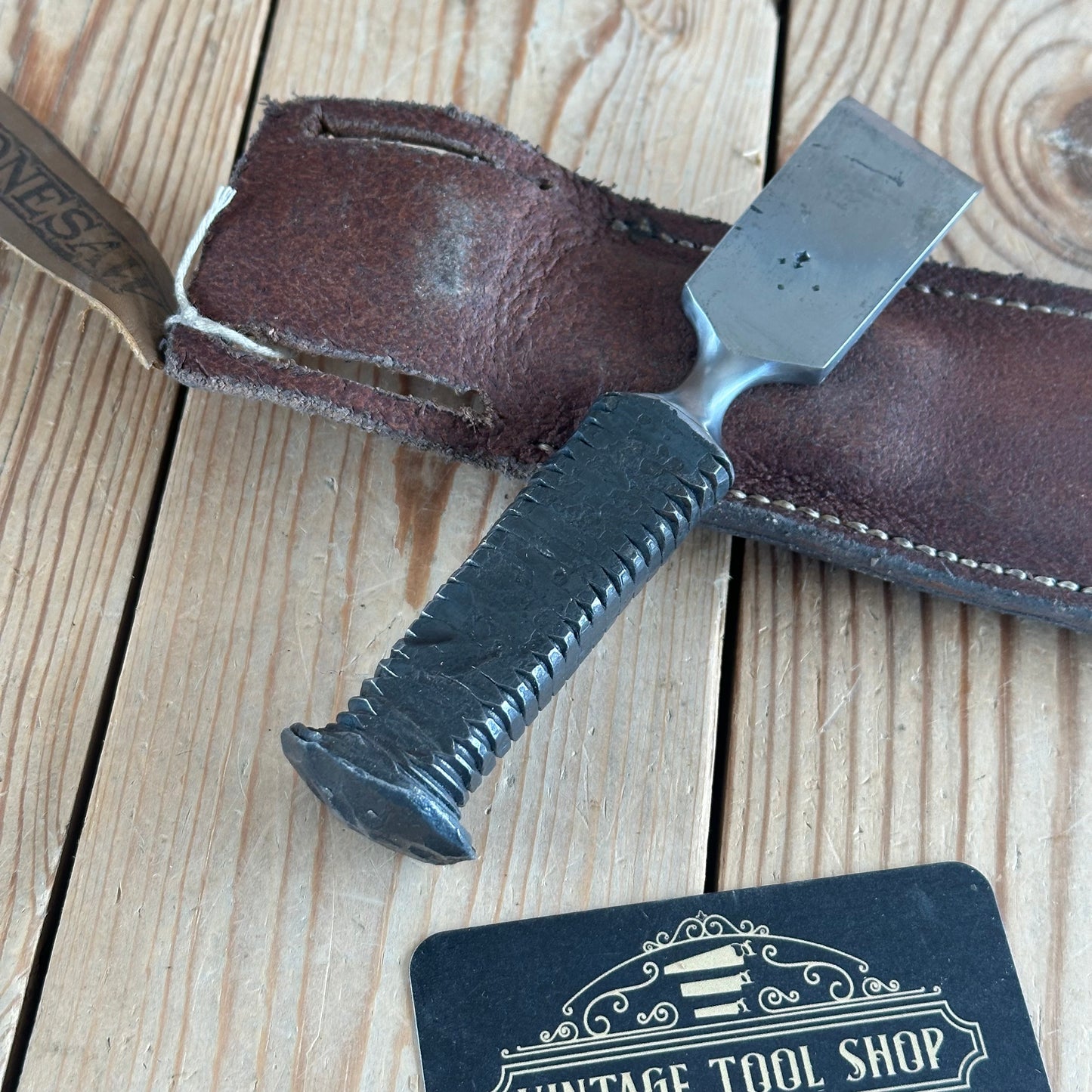JMB17 NEW! Blacksmith made HAND FORGED high tensile steel CHISEL handmade genuine leather SHEATH. Made by BONESAW