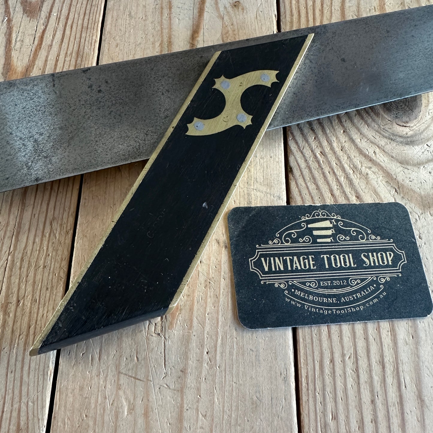 D1576 Vintage Fancy EBONY & brass MITRE SQUARE