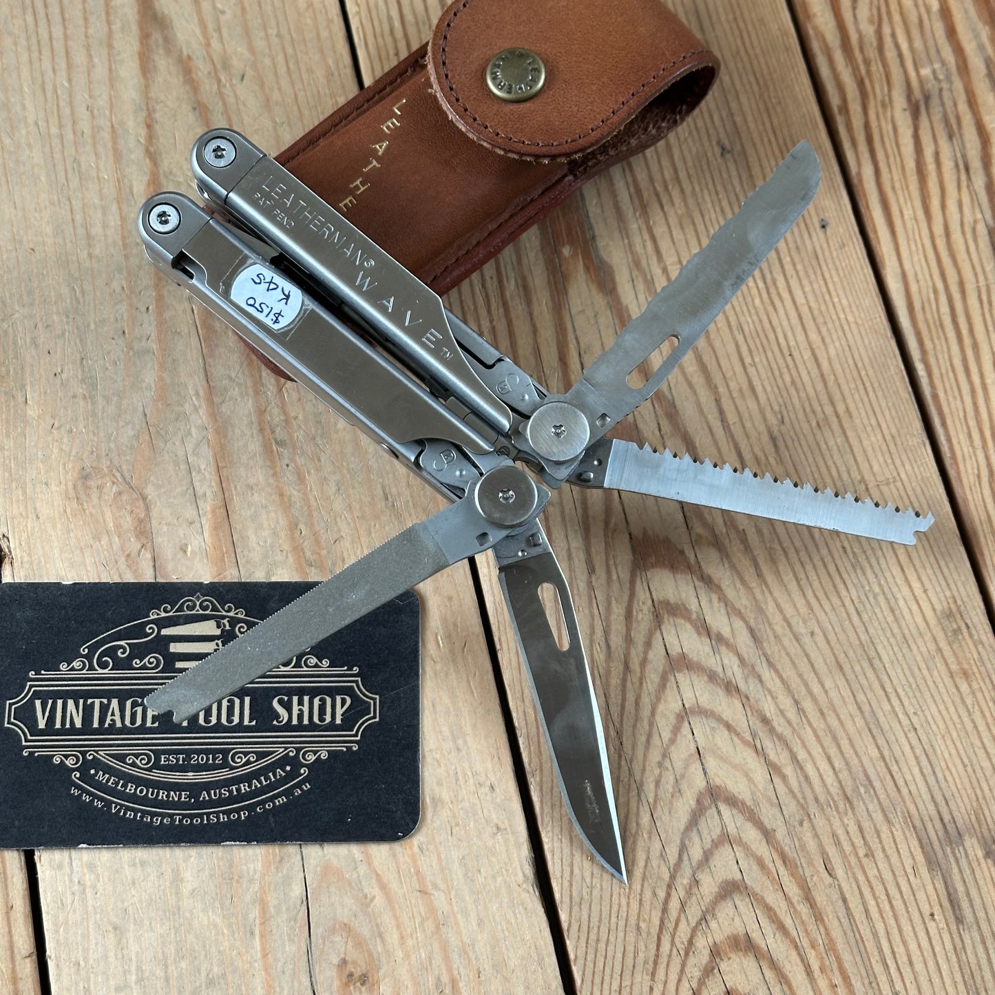 K45 Vintage LEATHERMAN USA WAVE Multi Tool in its Original leather sheath