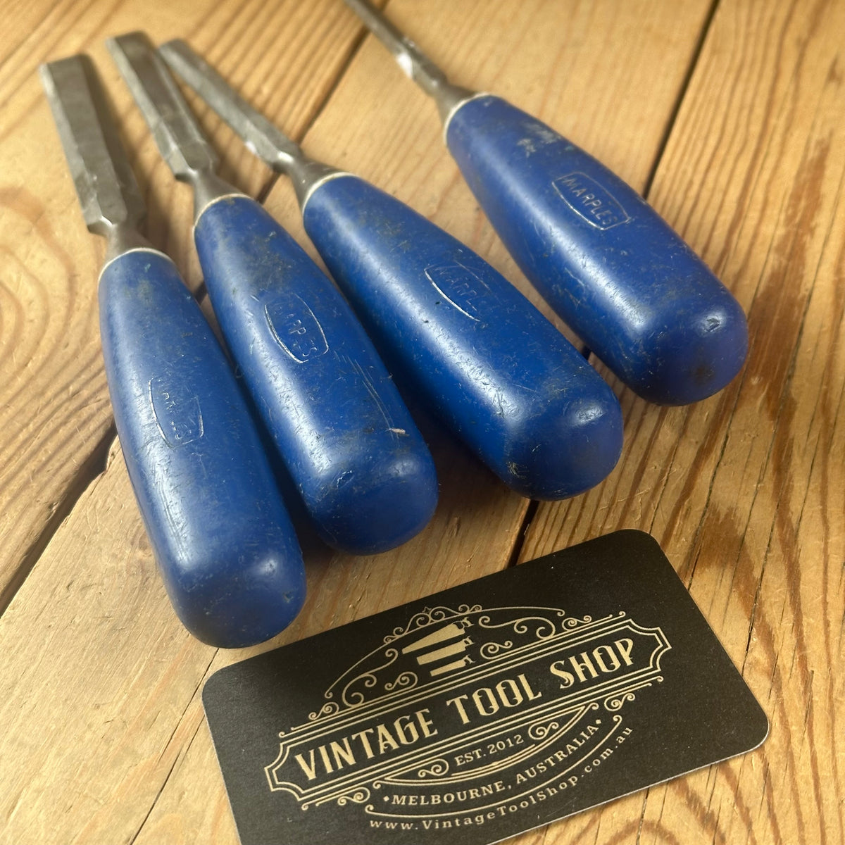 H2643 Vintage Set of 4 x MARPLES Bevelled CHISELS