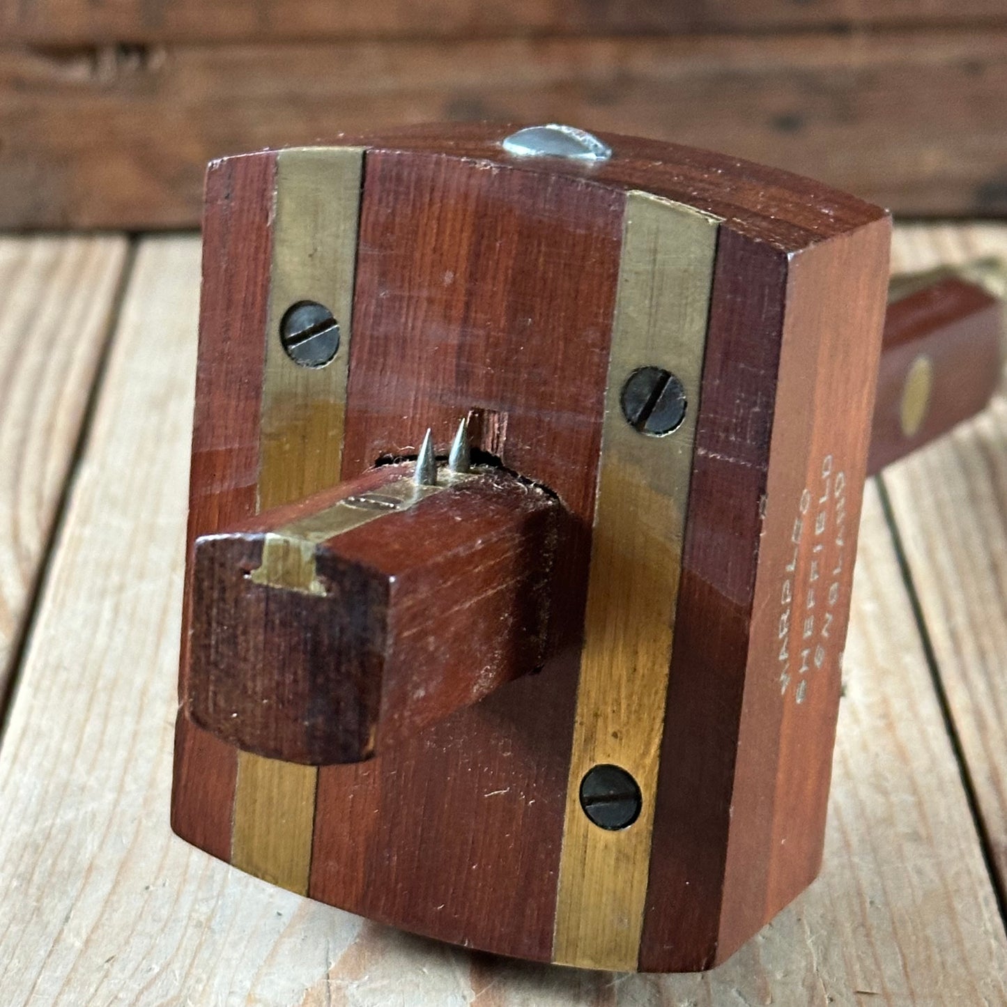 H2508 Vintage MARPLES Sheffield Mahogany & BRASS Mortise marking GAUGE