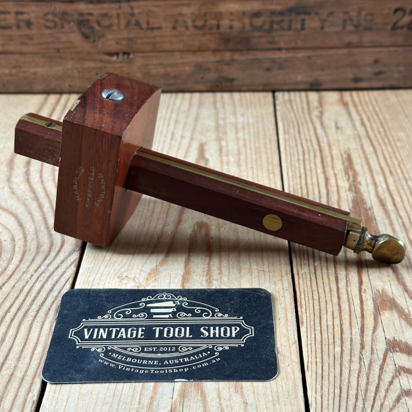 H2508 Vintage MARPLES Sheffield Mahogany & BRASS Mortise marking GAUGE