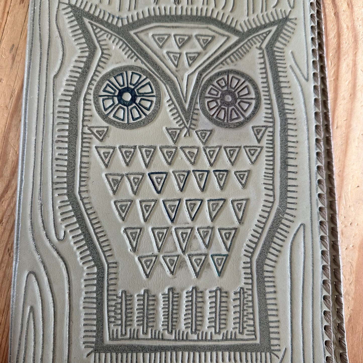 VD2264 Vintage 1960s OWL LEATHER BOOK notebook journal diary COVER handmade in Estonia