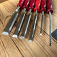 N1817 AWESOME! Vintage set of 6 NOOITGEDAGT Holland red resin handle BEVEL CHISELS