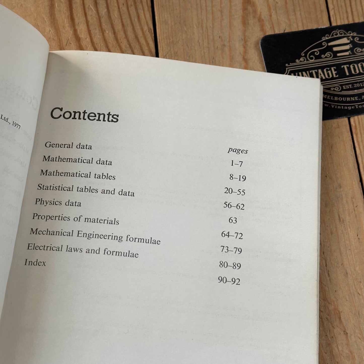 XBN85 Vintage 1977 BOOK Tables, Data and Formulae for ENGINEERS by A.Greer & D.J.Hancox