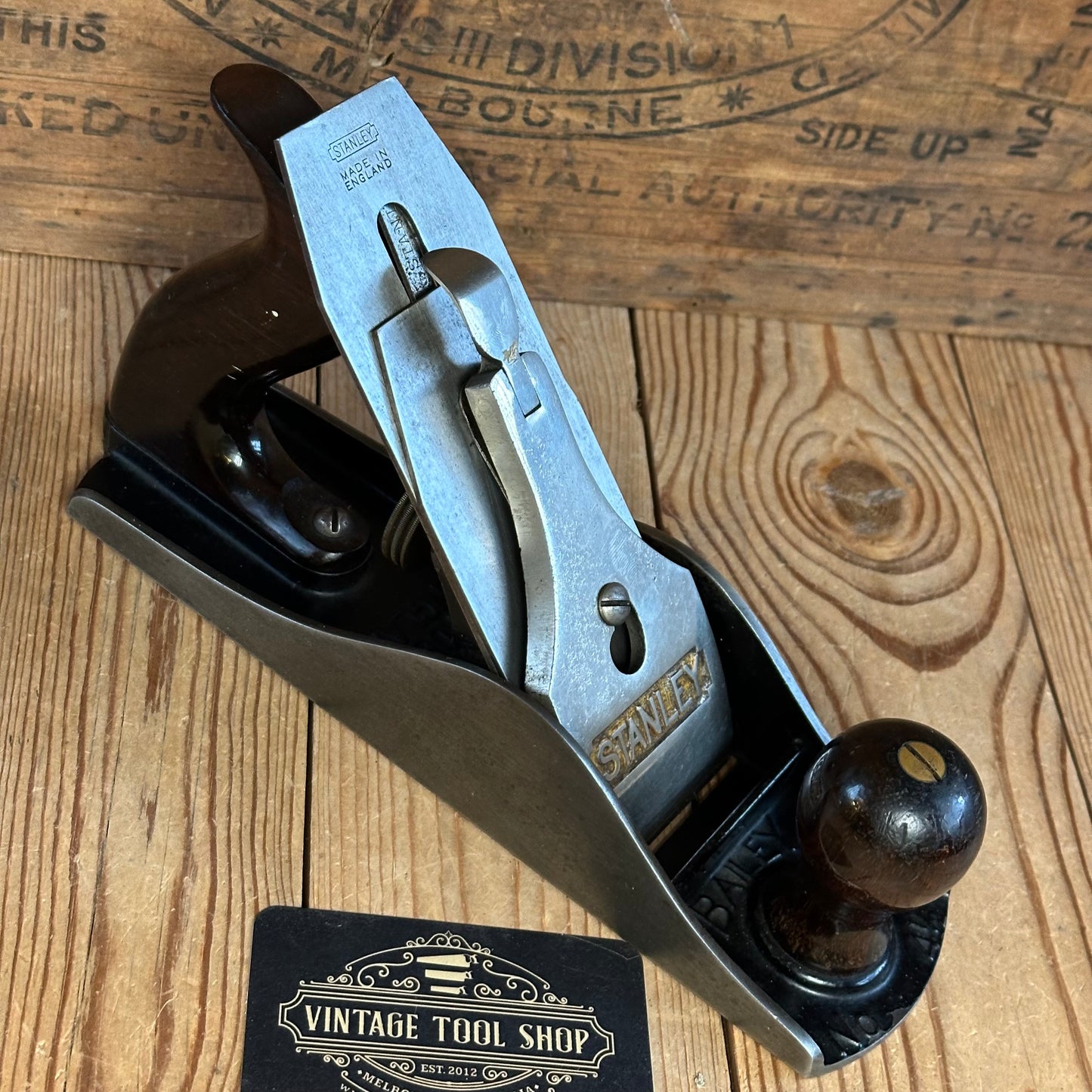 H2487 TIDY! Vintage STANLEY England No.4 1/2 smoothing PLANE IOB