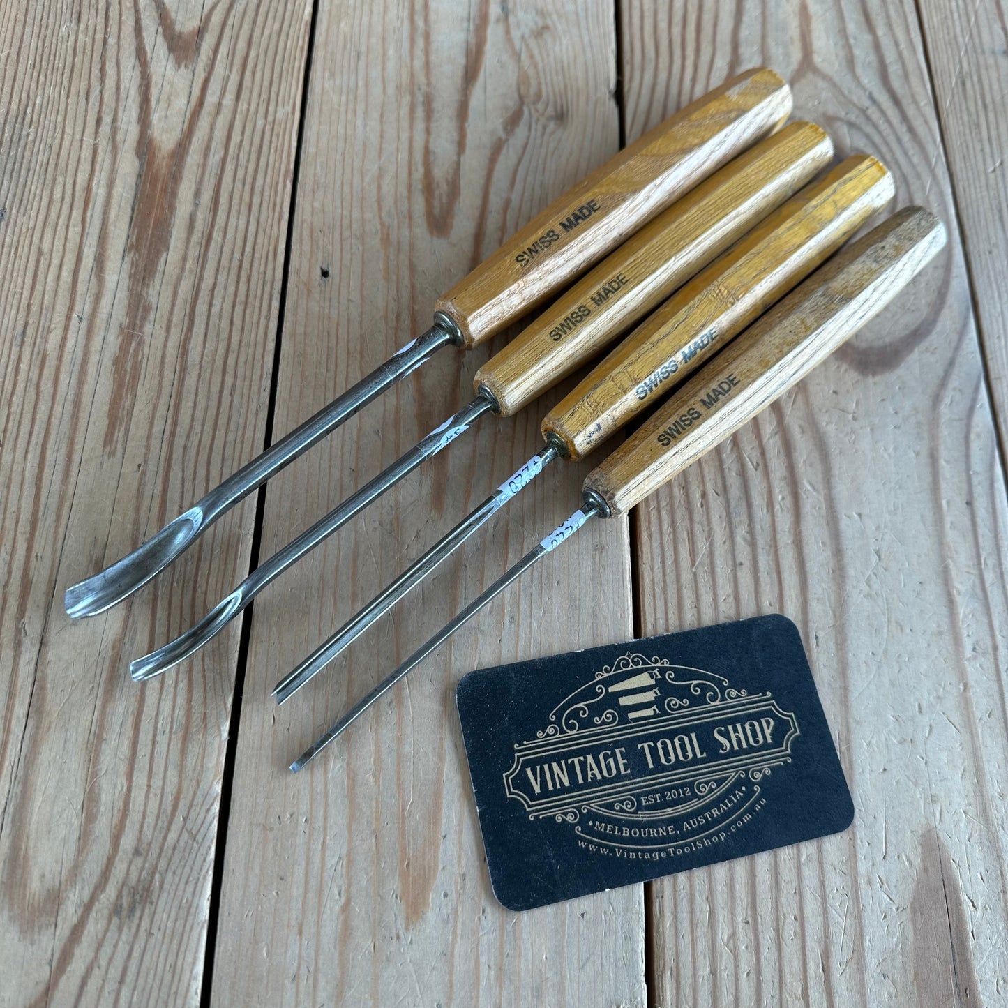 N893 Vintage set of 4 SWISS Carving CHISELS V-Gouge spoon gouges