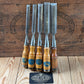 H2523 Vintage set of 5 x SWEDISH E.A. BERG Birch handled socketed BEVEL CHISELS