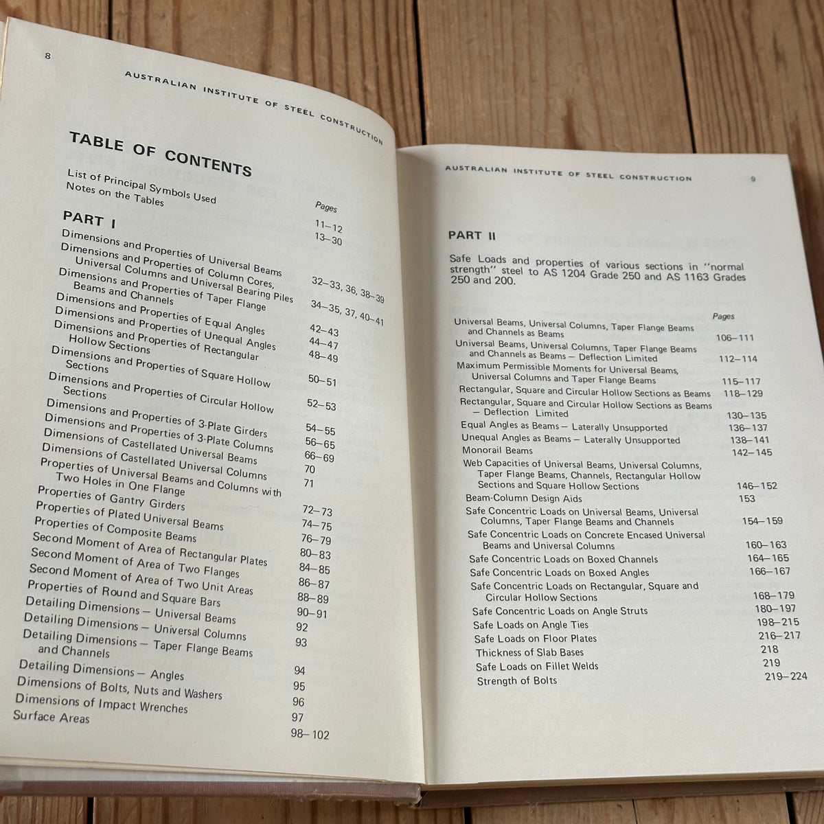 XBN196 Vintage 1974 BOOK SAFE LOAD TABLES for STRUCTURAL STEEL by the AUSTRALIAN INSTITUTE of STEEL CONSTRUCTION