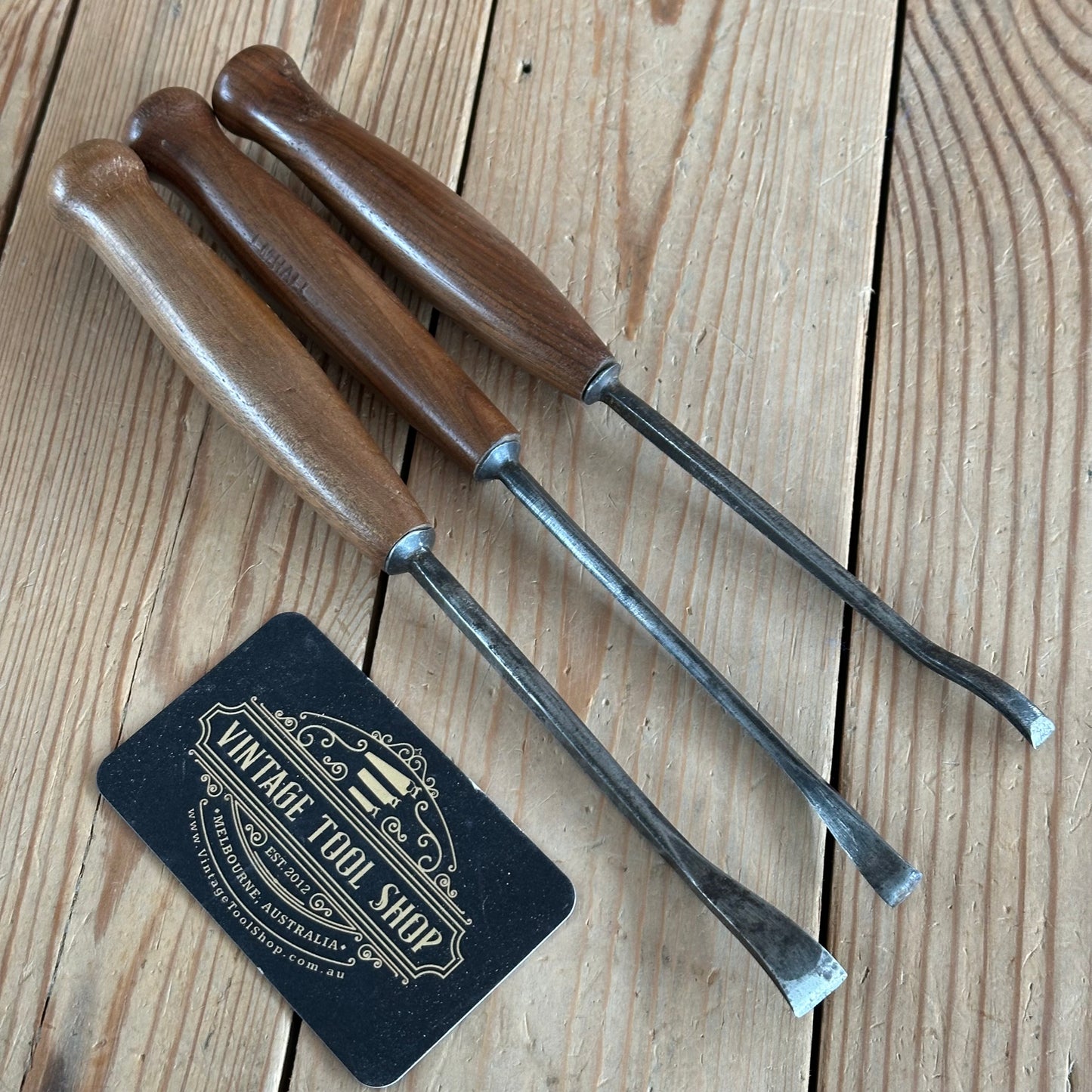 D1915 COOL! Vintage set of 3 x  Bent Fishtail Carving CHISELS