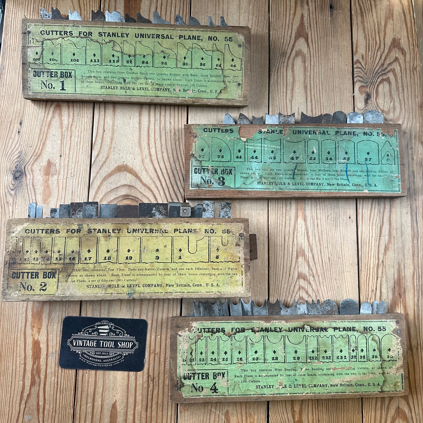 N1708 Antique 4 x boxes of STANLEY USA No.55 Combination PLANE CUTTERS