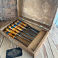 H2361 Vintage set of 6 x E.A. BERG Sweden wooden handled BEVEL CHISELS