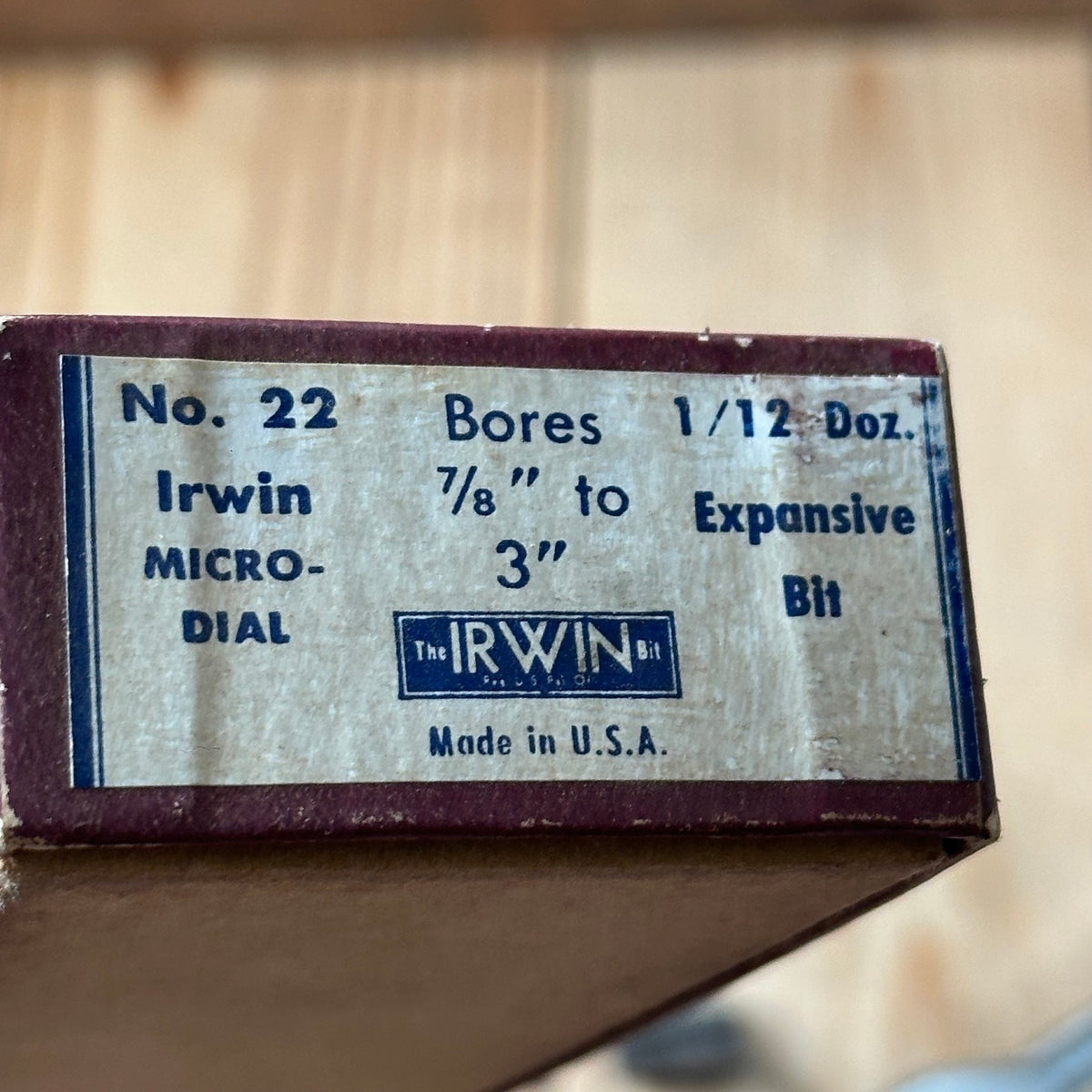 N1837 NEW OLD STOCK! Vintage IRWIN USA No.22 expansive DRILL BIT IOB