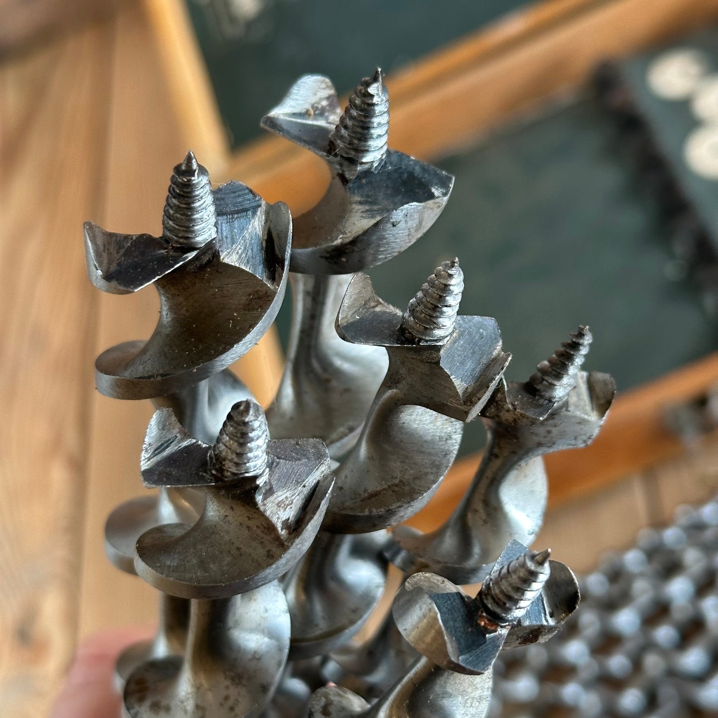 SOLD. H1967 Vintage IRWIN USA made BOXED Set of 13 x wood drill BITS brace auger BIT set