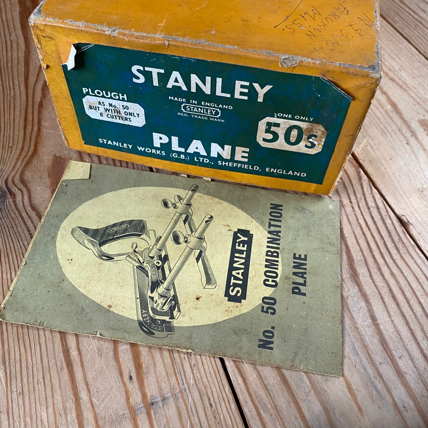 H2311 Vintage STANLEY England No.50s plough PLANE with cutters IOB