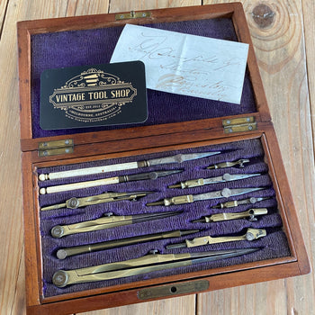 SOLD antique fancy DRAFTING tools DRAWING SET brass & Ivory handles in wooden box