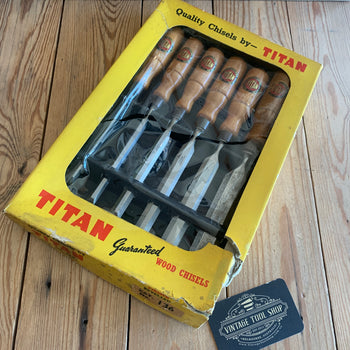 SOLD H540 Vintage set of 6 x TITAN AUSTRALIA bevel CHISELS in original BOX