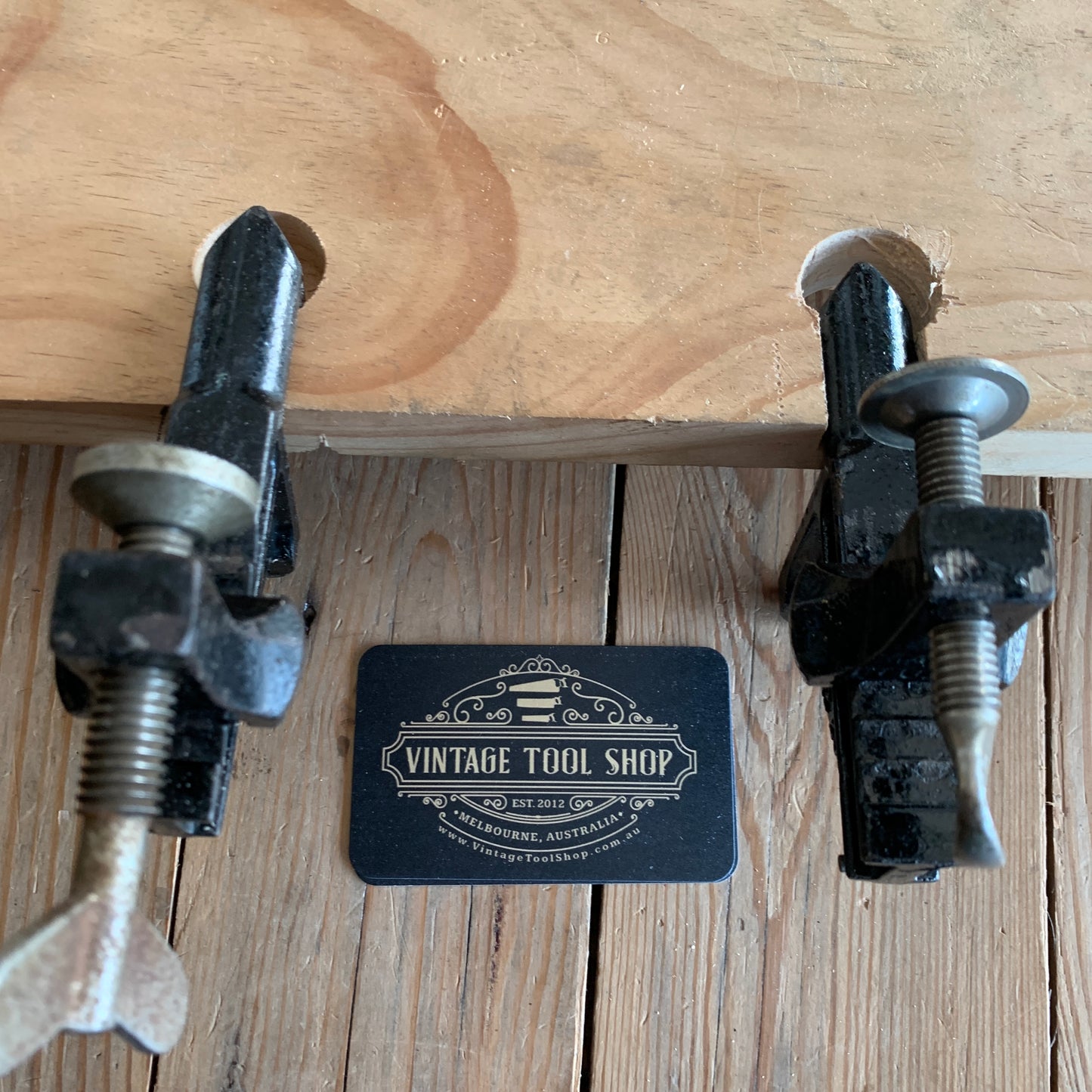 SOLD T9806 Vintage pair of STANLEY No.203 BENCH CLAMPS