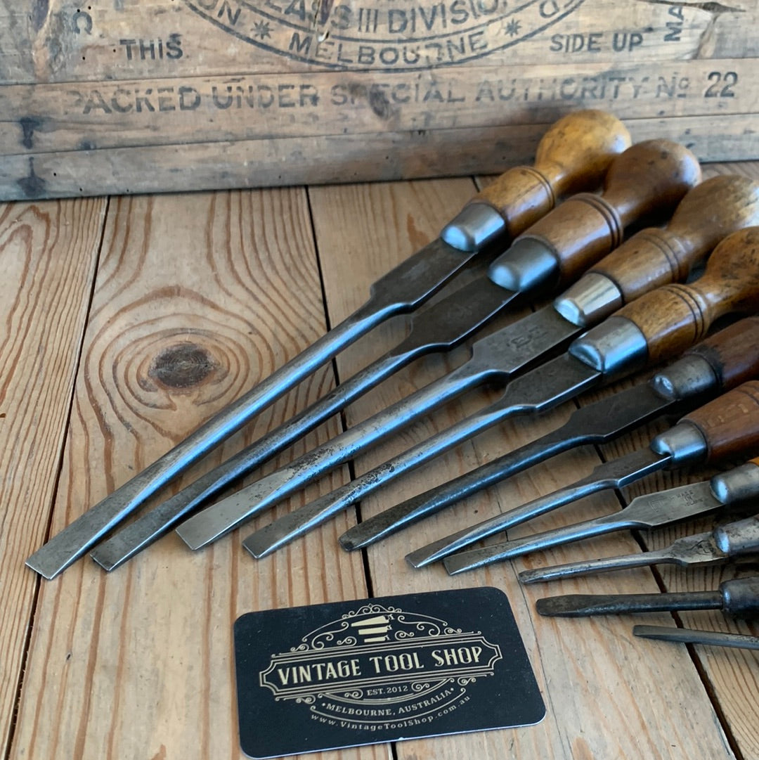 SOLD T8376 Vintage mix set of 10x English cabinetmakers SCREWDRIVERS