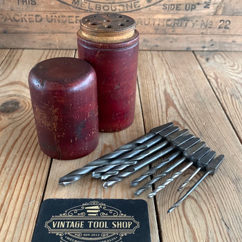 SOLD T687 Vintage set of 9 DRILL BITS in wooden BOX by CLEVELAND