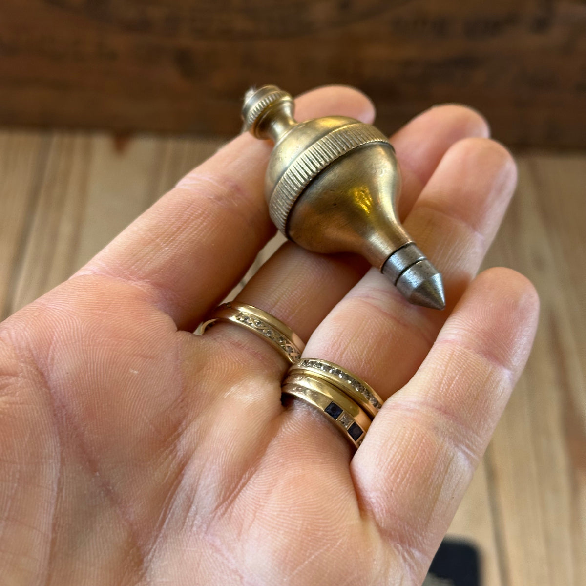 D1508 Vintage FANCY ORB shaped brass PLUMB BOB