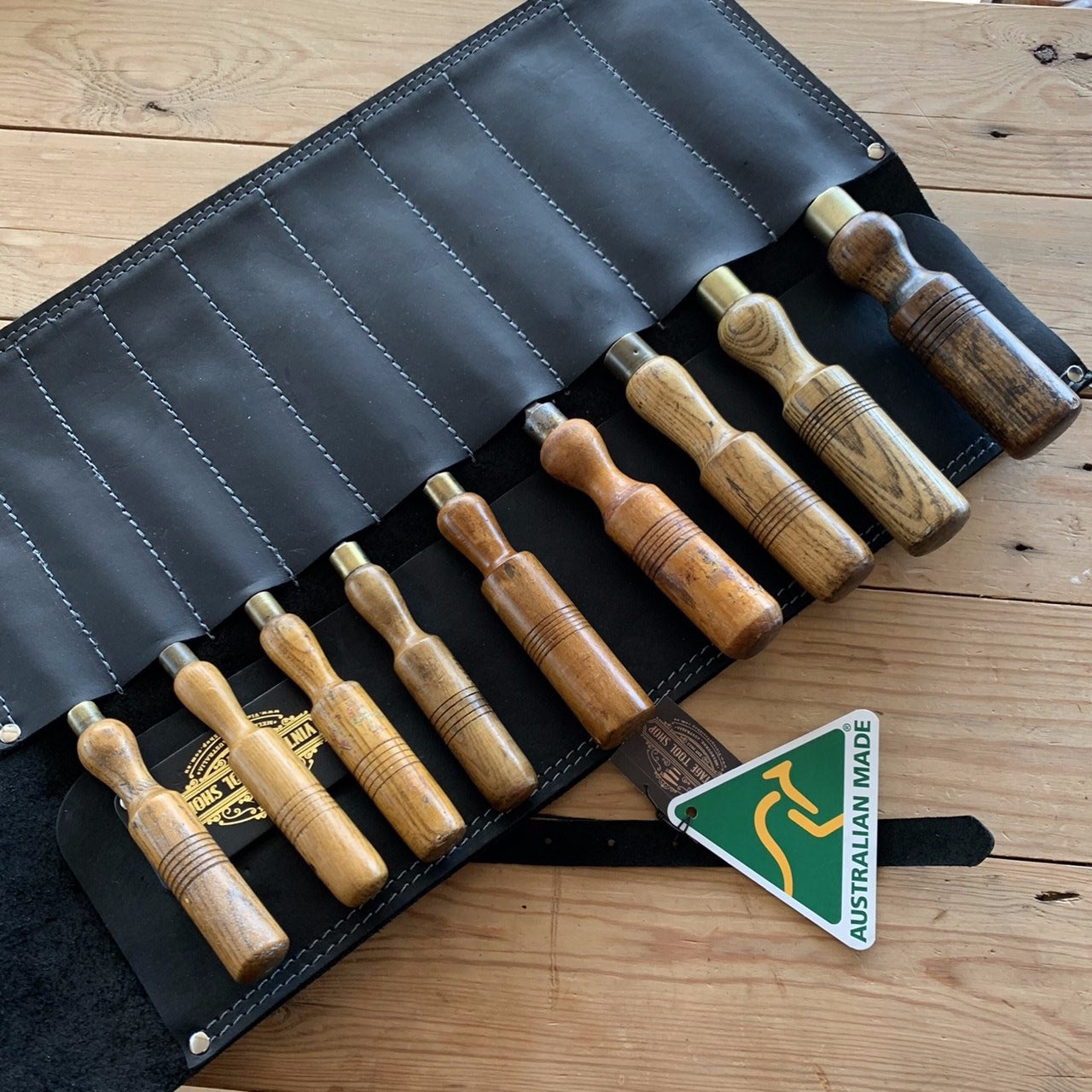 NEW! AUSTRALIAN made genuine leather CHISEL ROLL for 9 chisels