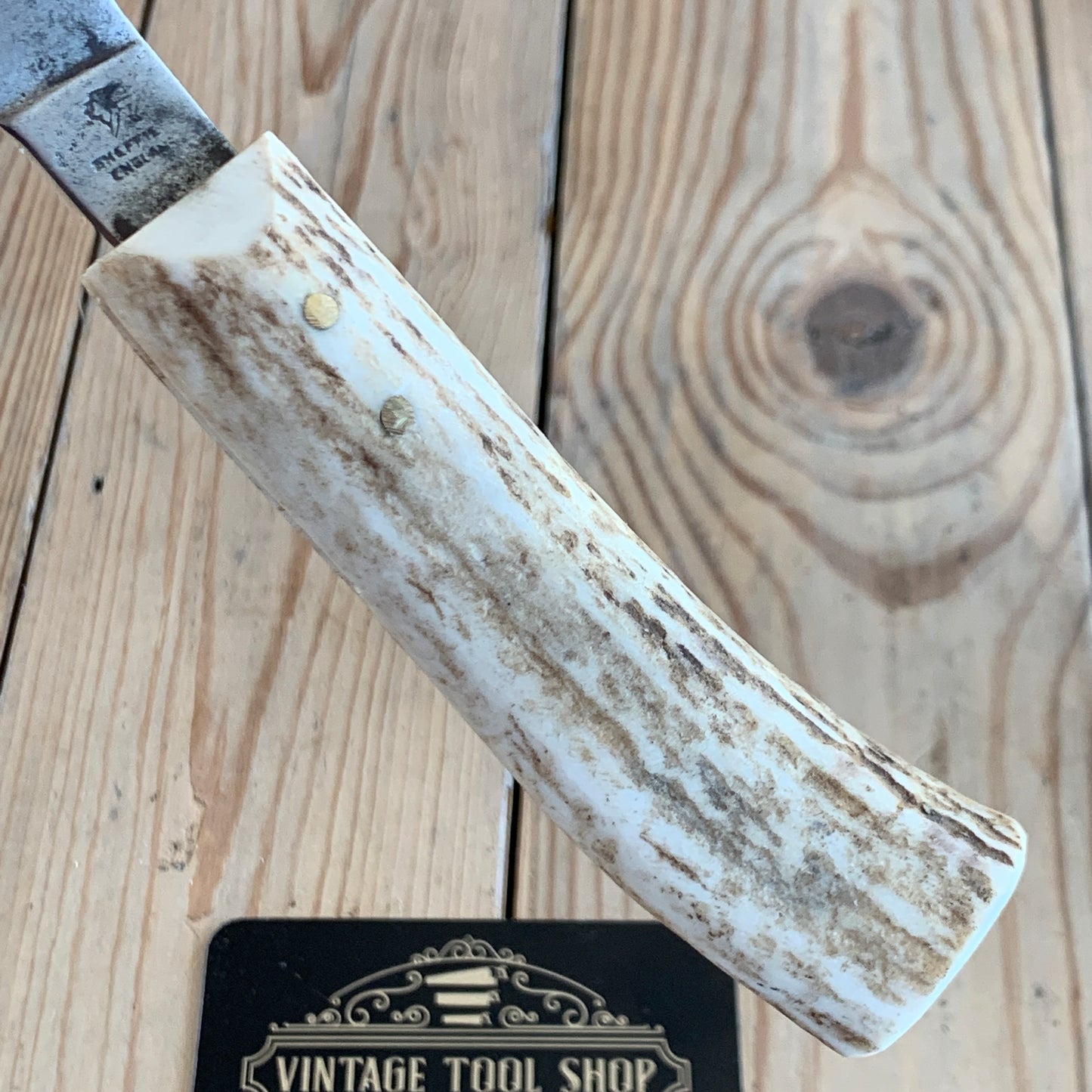 SOLD Vintage Carbon steel Sheffield England made HOOF KNIFE with ANTLER handle T3563