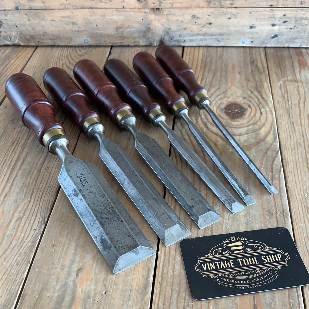 Vintage mixed set of 6 x REGISTERED FIrmer CHISELS English makers ...