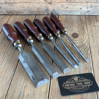 SOLD Vintage set of 6 x TITAN AUSTRALIA bevel CHISELS with Fancy Handles G68