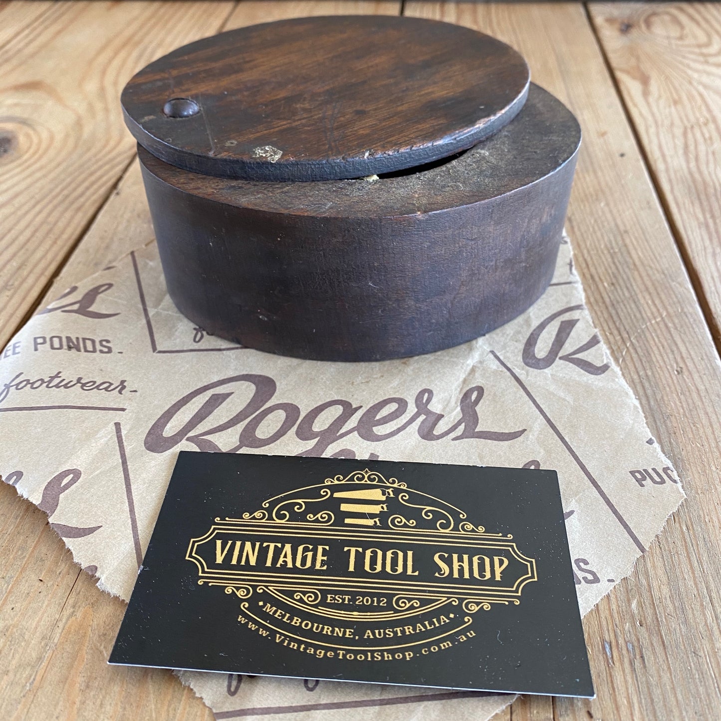 SOLD Antique London Plane Wooden GREASE BOX T4203