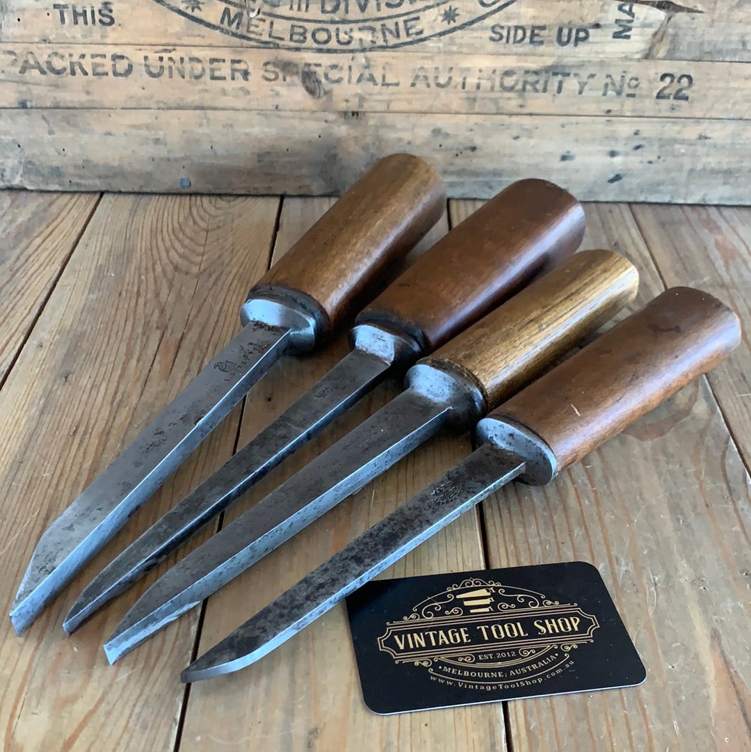 SOLD Vintage mixed set of 4 x MORTISE mortice CHISELS T100047