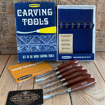 SOLD T9413 Vintage set of 6 MARPLES England Carving CHISELS No.153 in original box with instructions