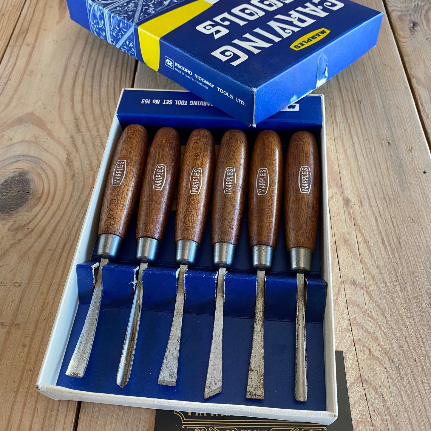 SOLD Vintage set of 6 MARPLES England Carving CHISELS No.153 unused in box T7816