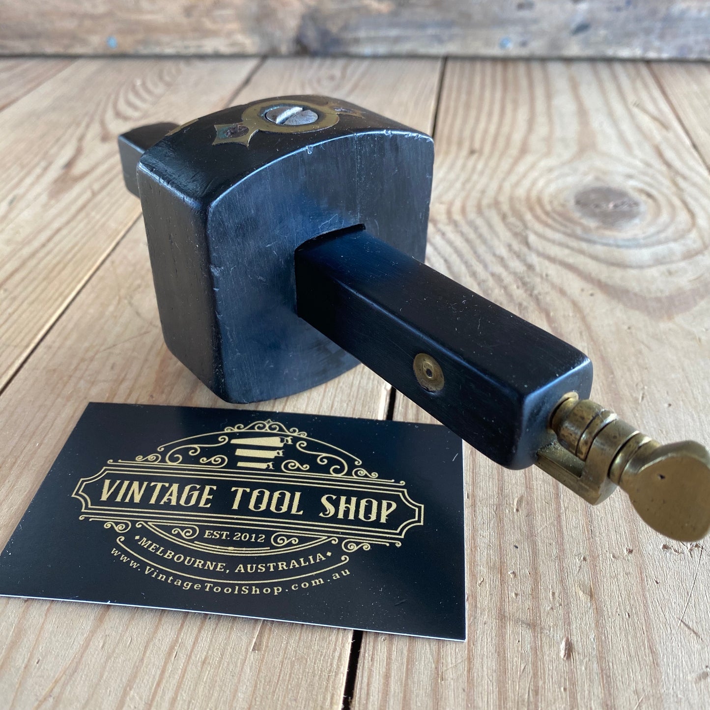 Antique vintage Fancy ebony brass Mortise mortice gauge hand tool