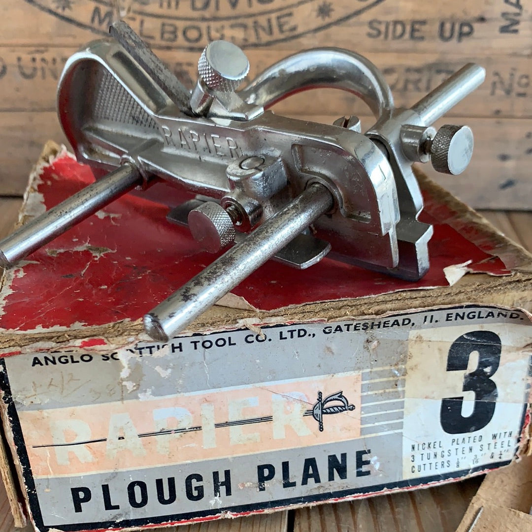 SOLD Vintage RAPIER England mini PLOUGH plane 3x cutters  IOB B75