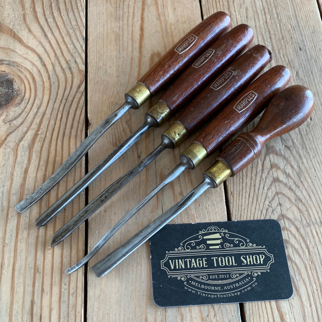 SOLD H84 Vintage 5 x MARPLES England Carving CHISELS Gouges