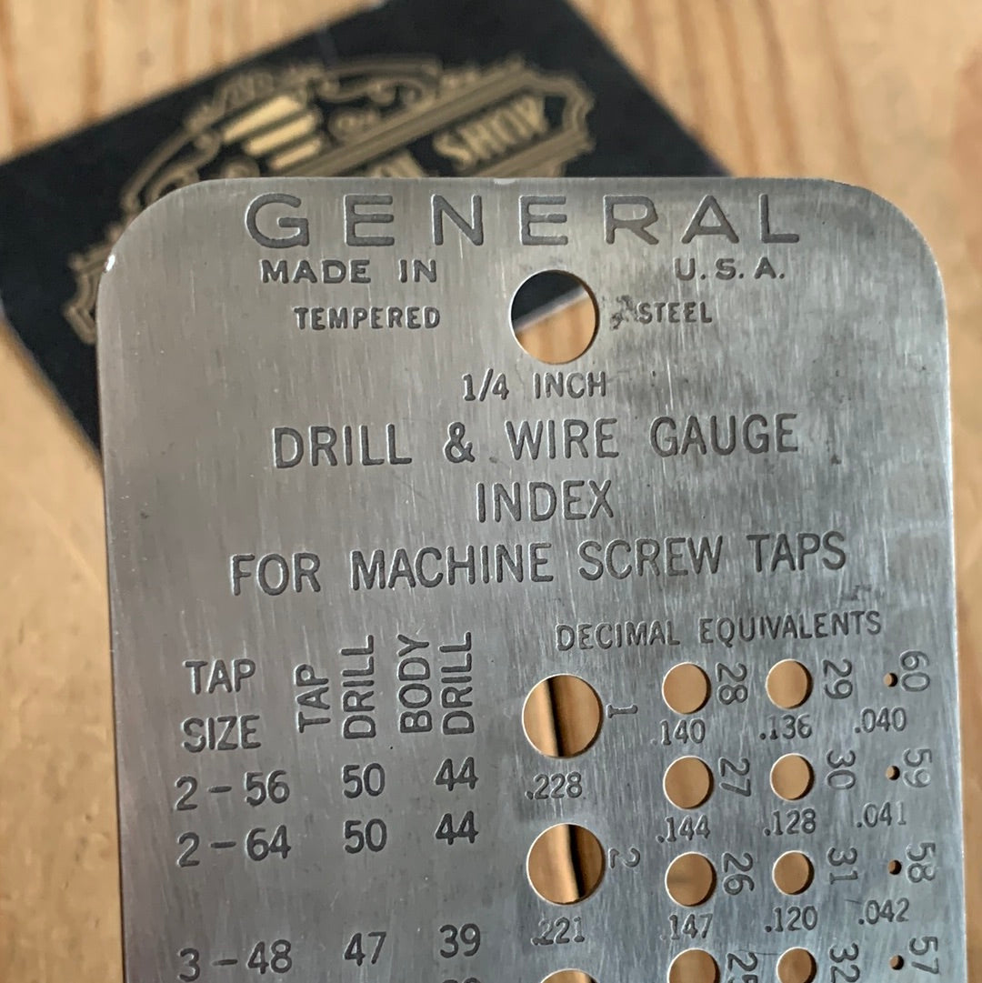 SOLD D367 Vintage 1x GENERAL Hardware USA No.15 DRILL & WIRE GAUGE INDEX