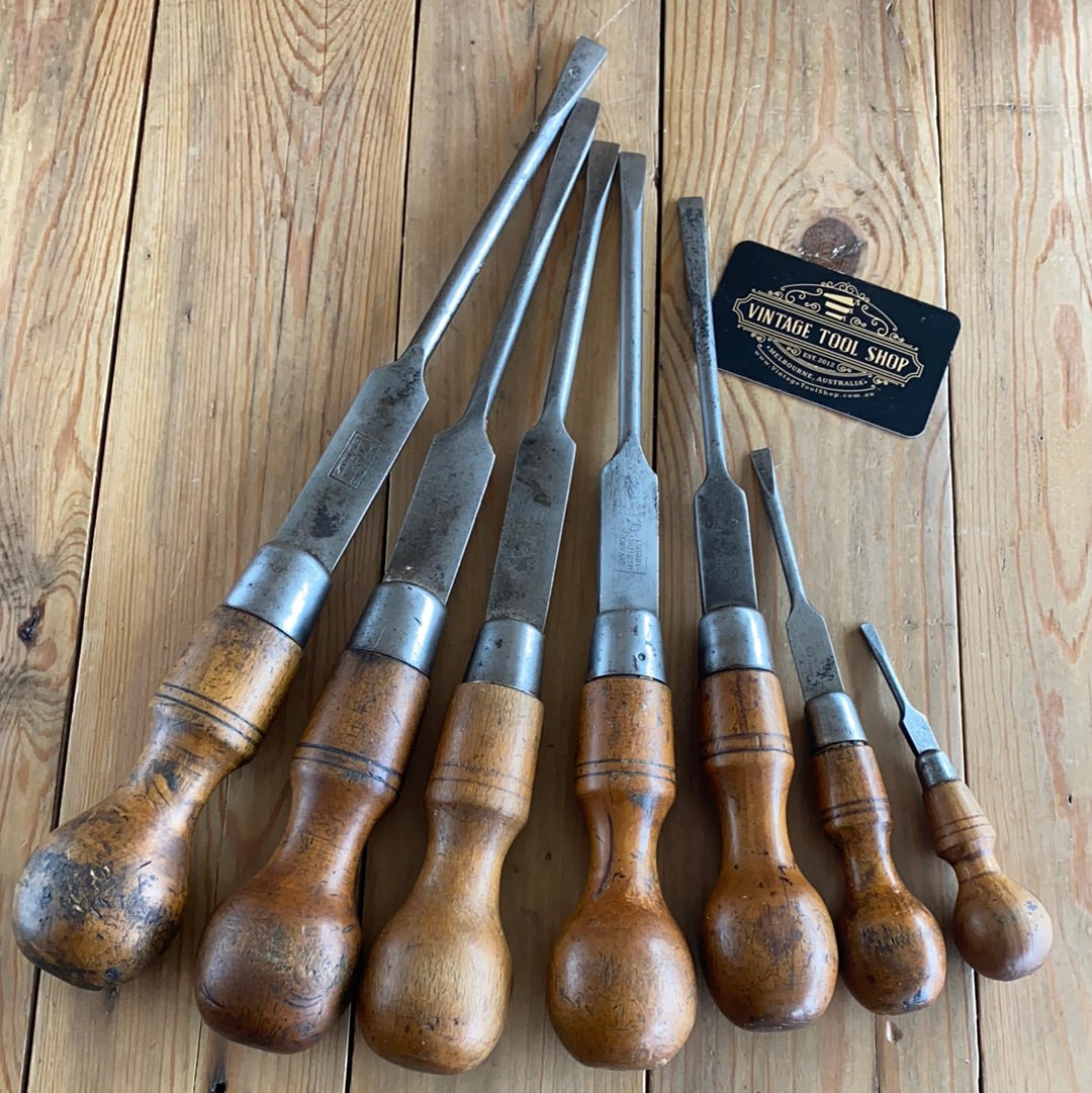 SOLD Vintage mixed set of 7 x I.Sorby Marples Footprint ENGLISH Cabinet SCREWDRIVERS T8373