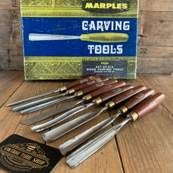 SOLD Vintage set of 6  + 2 MARPLES England Carving CHISELS No:M60A in box T8827