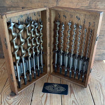 SOLD T9844 Vintage IRWIN USA made BOXED Set of 13 x wood drill BITS brace auger BIT set