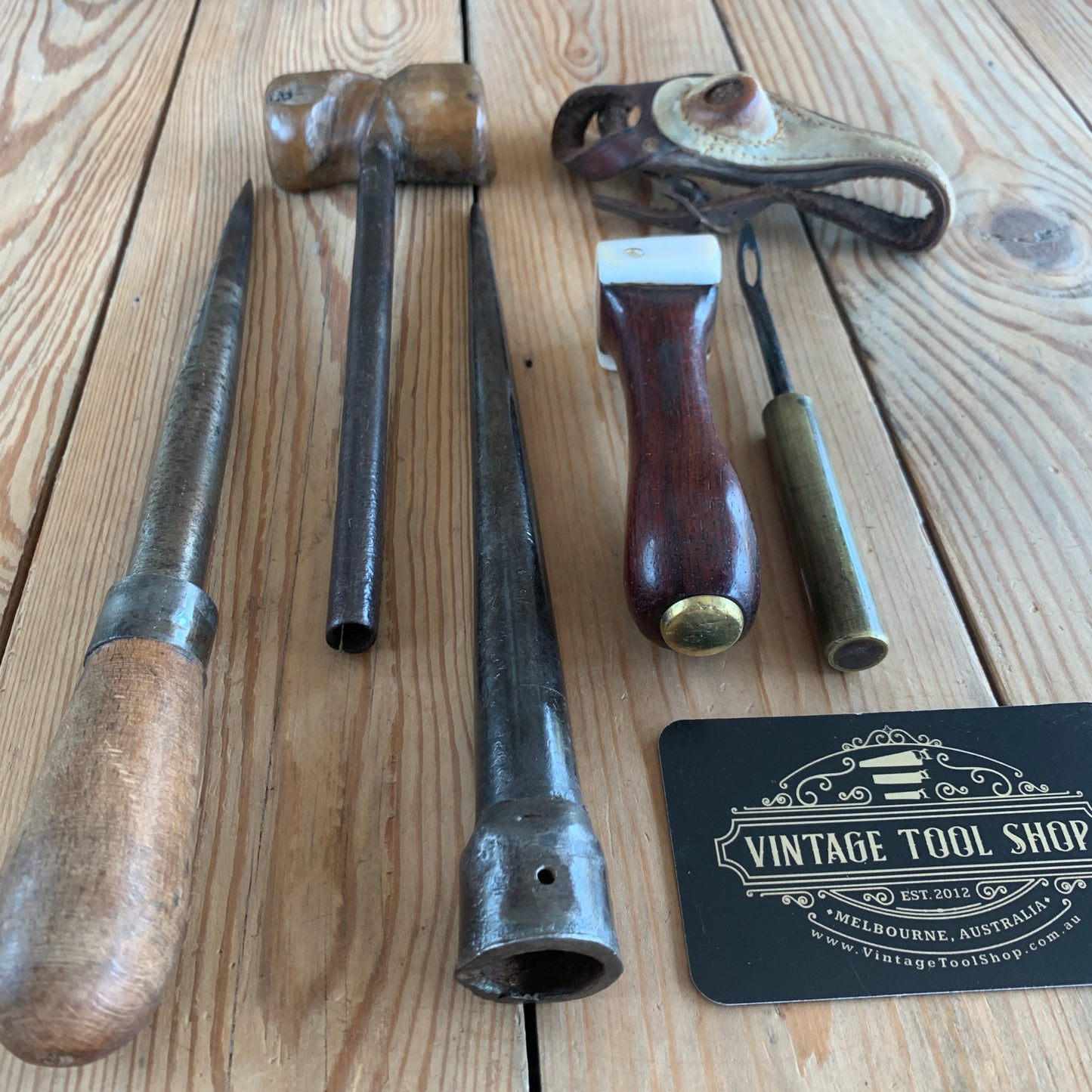 SOLD T9421 Vintage set of 6 rustic SAIL MAKERS TOOLS
